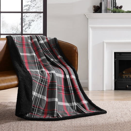 Flannel Cotton with Faux Shearling Reverse Throw Blanket (50X60 Inches)