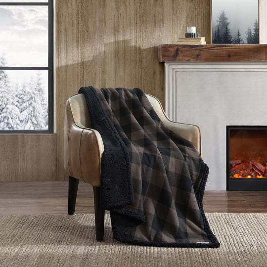 Flannel Cotton with Faux Shearling Reverse Throw Blanket (50X60 Inches)