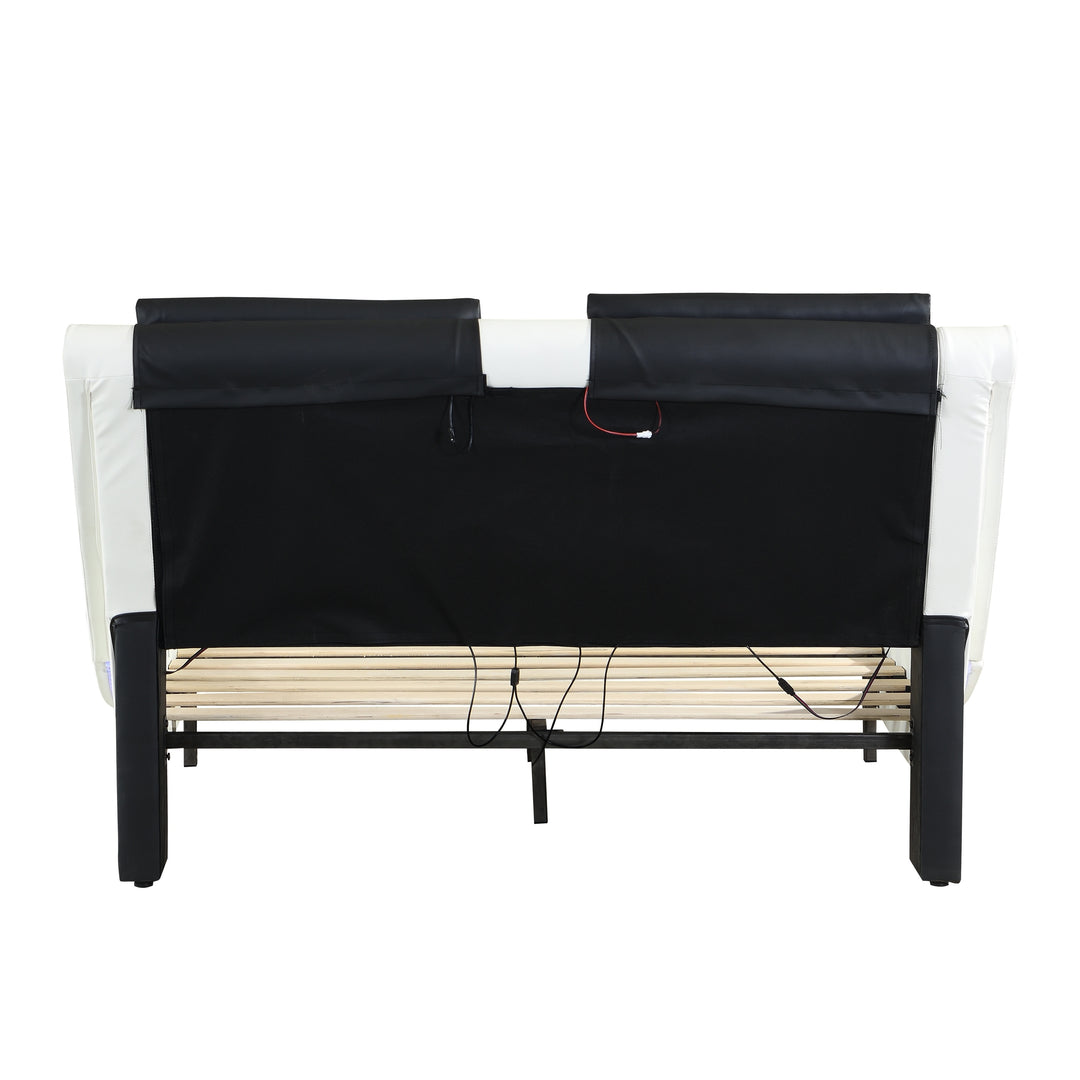 Faux Leather Upholstered Platform Bed Frame with Led Lighting, Bluetooth Connection to Play Music Control