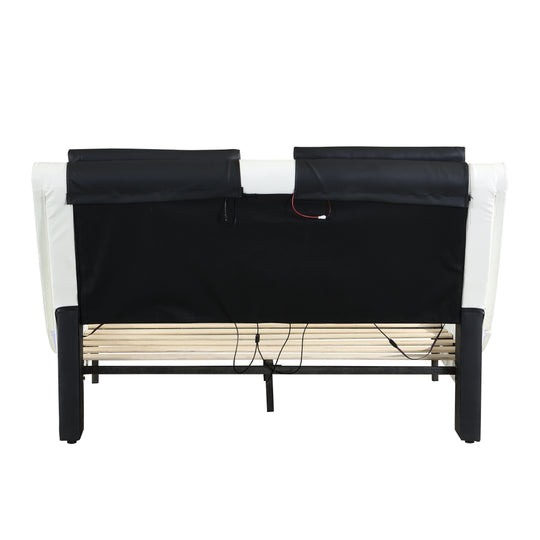 Faux Leather Upholstered Platform Bed Frame with Led Lighting, Bluetooth Connection to Play Music Control