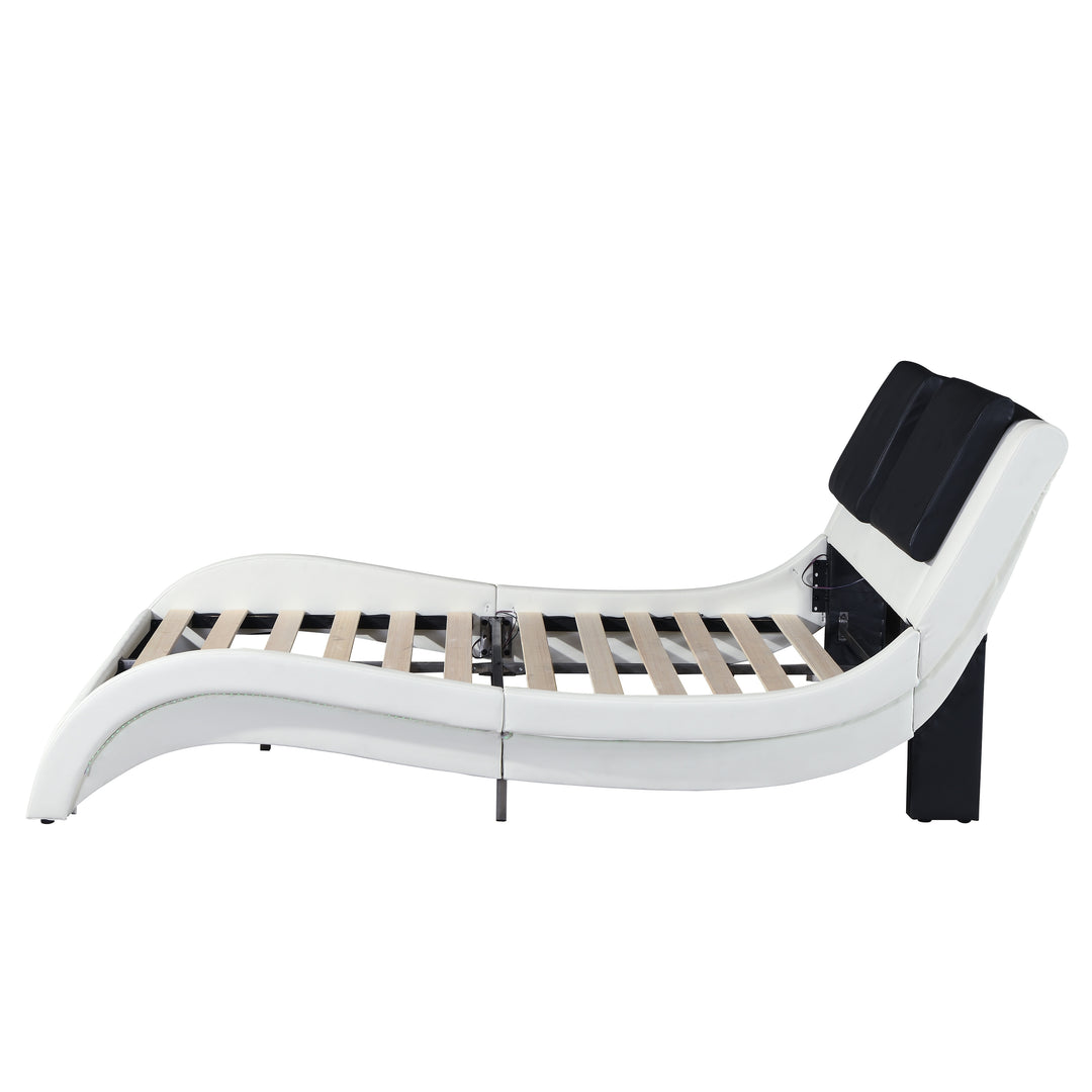 Faux Leather Upholstered Platform Bed Frame with Led Lighting, Bluetooth Connection to Play Music Control