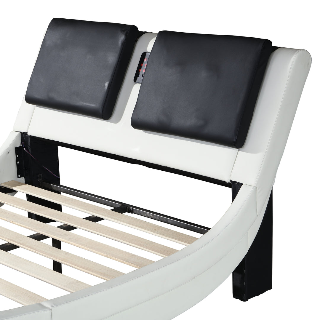Faux Leather Upholstered Platform Bed Frame with Led Lighting, Bluetooth Connection to Play Music Control