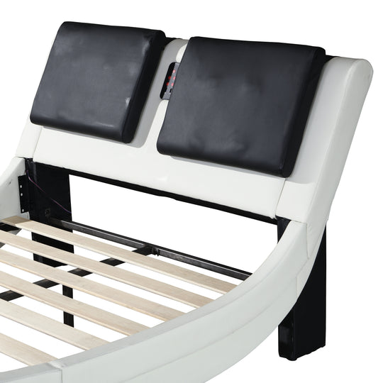 Faux Leather Upholstered Platform Bed Frame with Led Lighting, Bluetooth Connection to Play Music Control