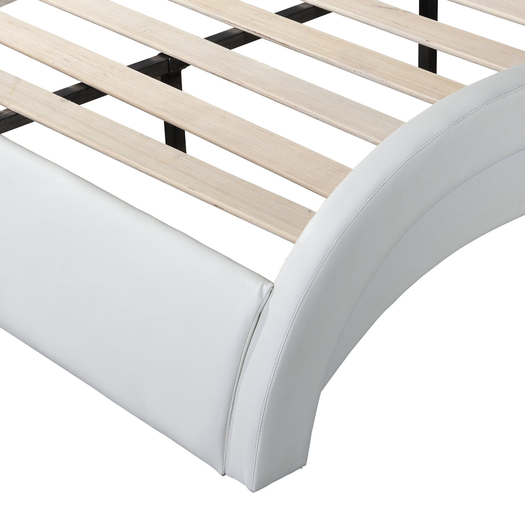 Faux Leather Upholstered Platform Bed Frame with Led Lighting, Bluetooth Connection to Play Music Control