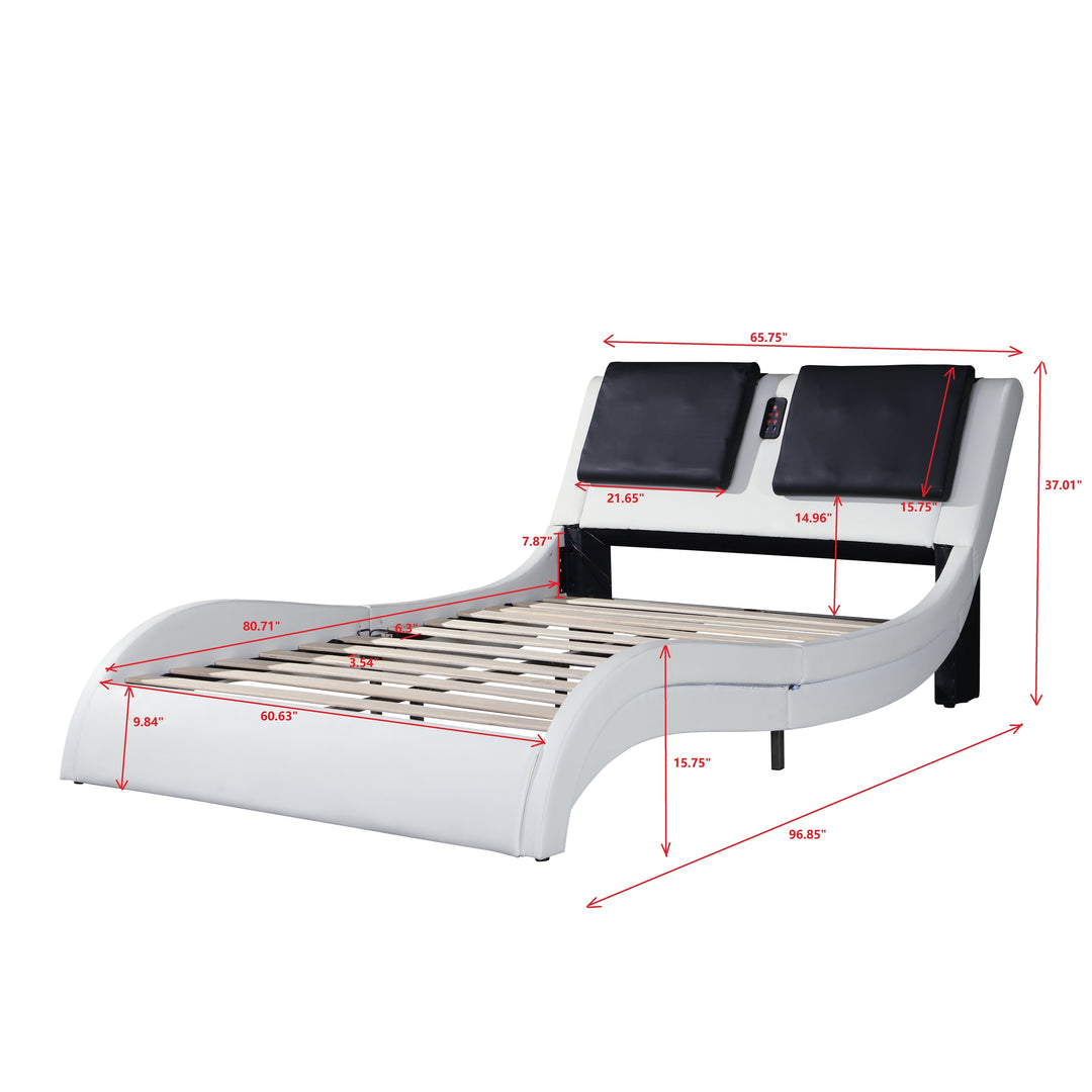 Faux Leather Upholstered Platform Bed Frame with Led Lighting, Bluetooth Connection to Play Music Control