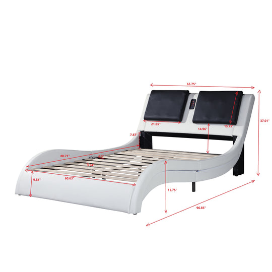 Faux Leather Upholstered Platform Bed Frame with Led Lighting, Bluetooth Connection to Play Music Control