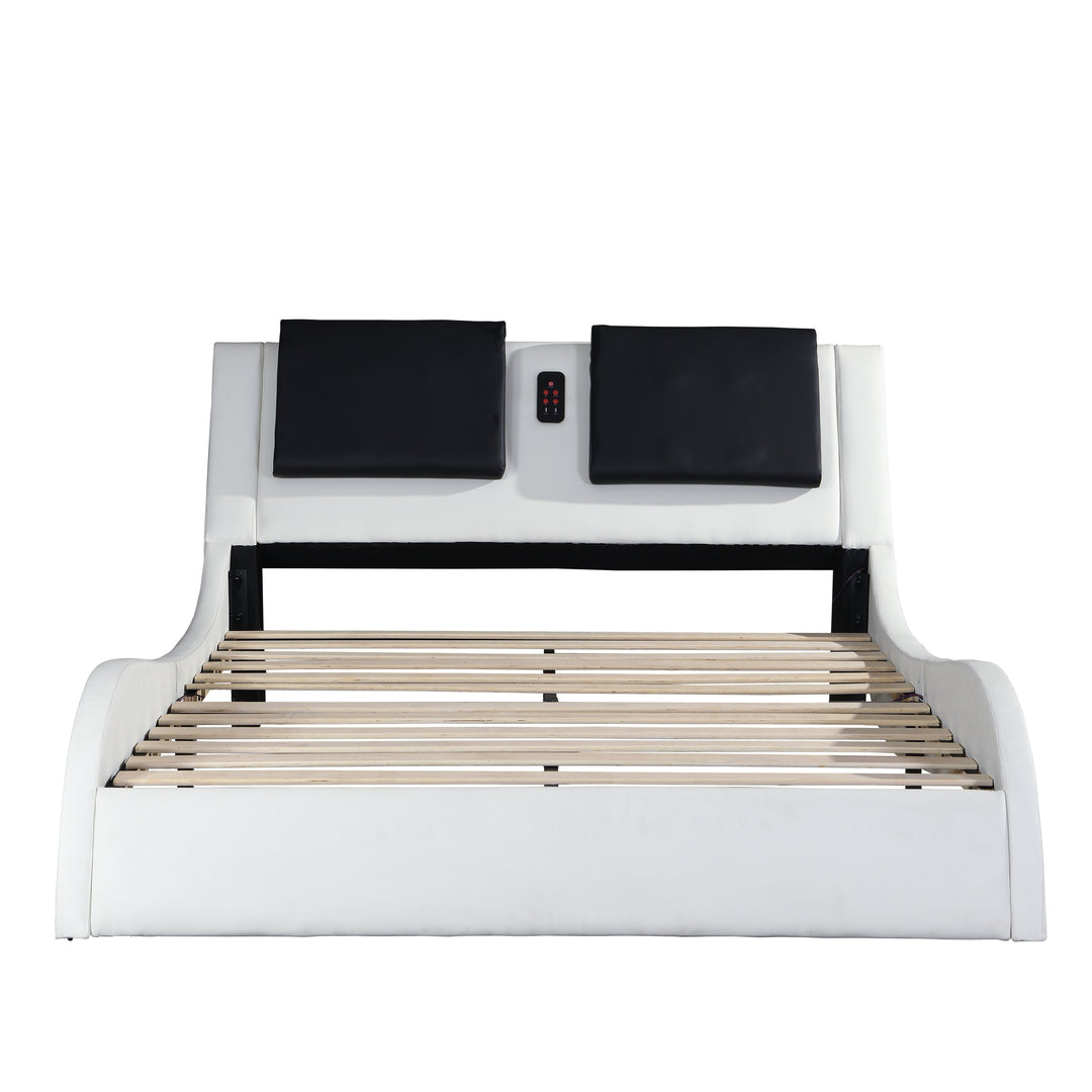 Faux Leather Upholstered Platform Bed Frame with Led Lighting, Bluetooth Connection to Play Music Control