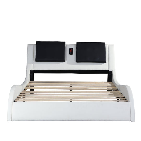 Faux Leather Upholstered Platform Bed Frame with Led Lighting, Bluetooth Connection to Play Music Control