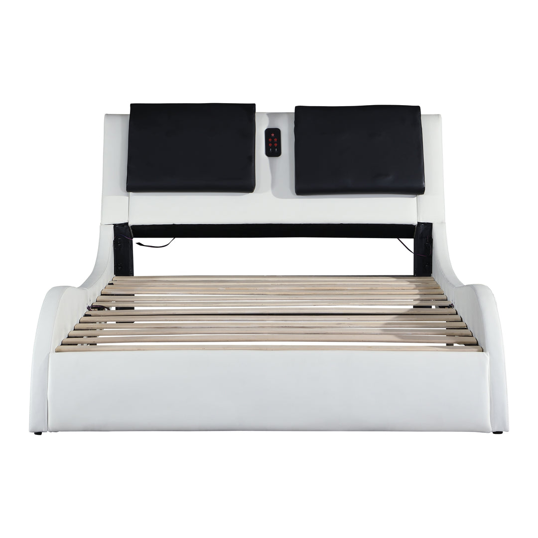 Faux Leather Upholstered Platform Bed Frame with Led Lighting, Bluetooth Connection to Play Music Control