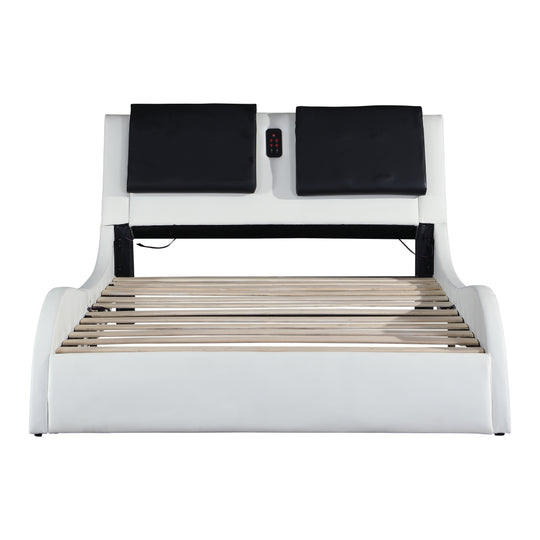 Faux Leather Upholstered Platform Bed Frame with Led Lighting, Bluetooth Connection to Play Music Control