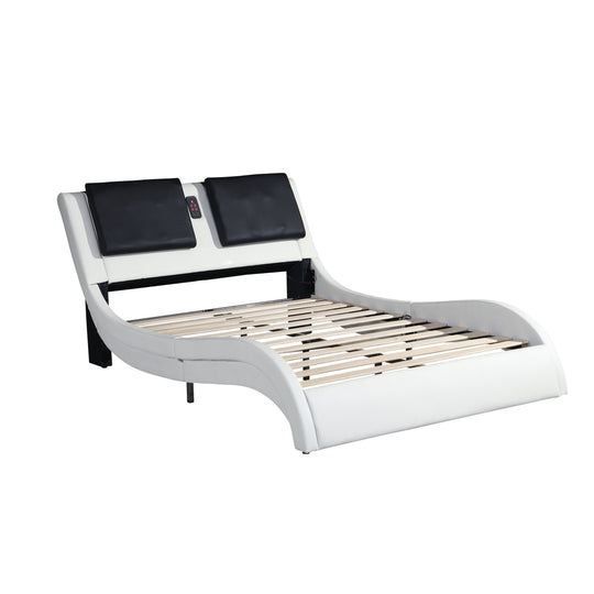 Faux Leather Upholstered Platform Bed Frame with Led Lighting, Bluetooth Connection to Play Music Control
