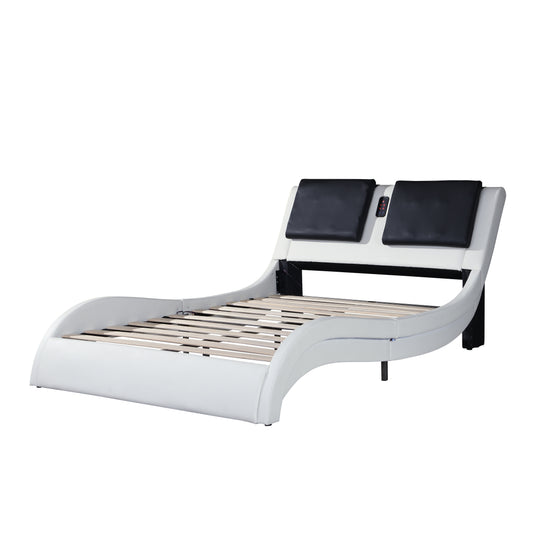 Faux Leather Upholstered Platform Bed Frame with Led Lighting, Bluetooth Connection to Play Music Control
