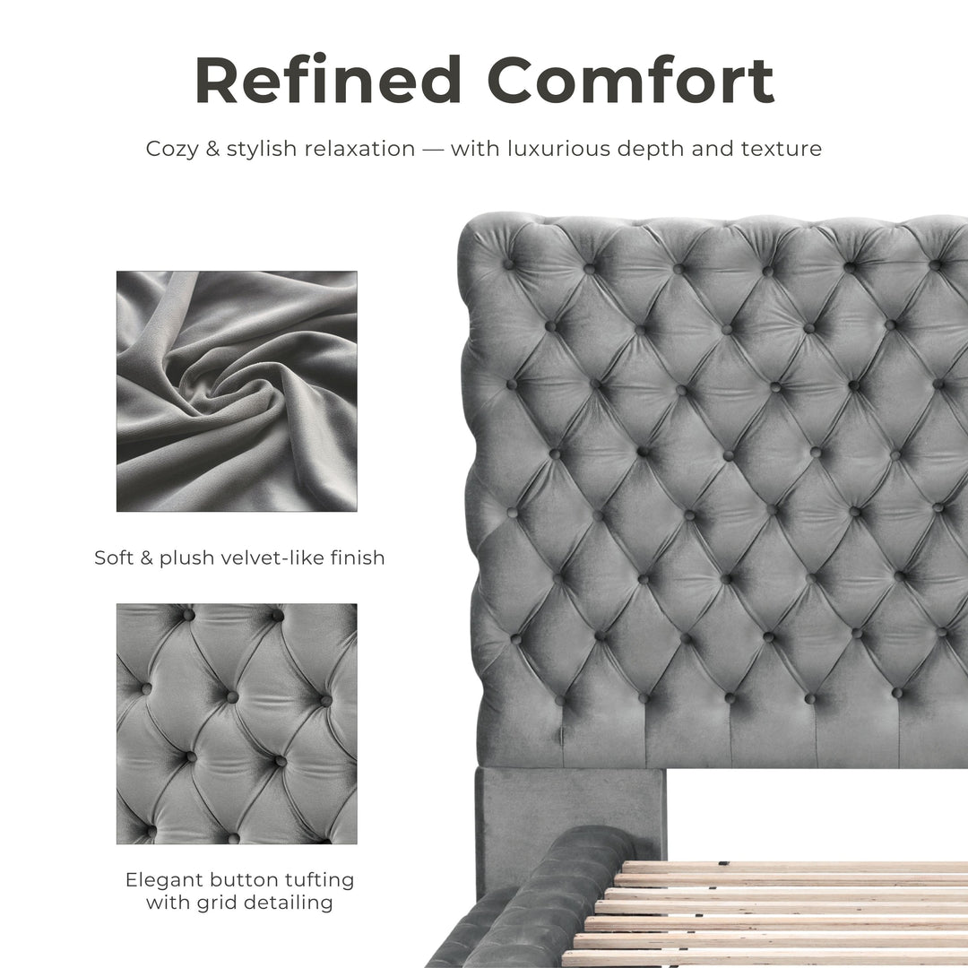 Allenhurst Glam Tufted Fabric Low Profile Platform Bed