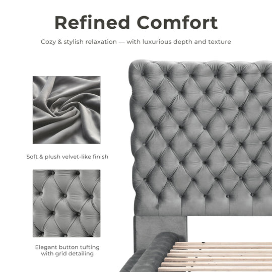 Allenhurst Glam Tufted Fabric Low Profile Platform Bed