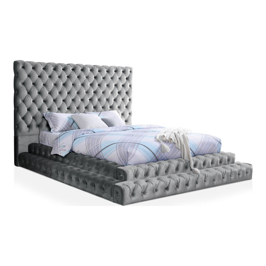 Allenhurst Glam Tufted Fabric Low Profile Platform Bed