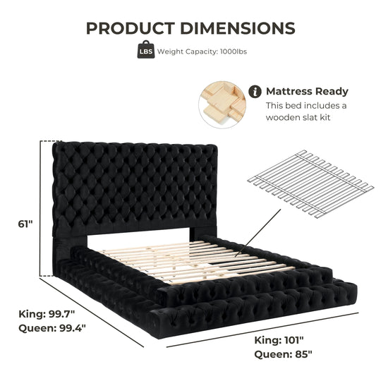 Allenhurst Glam Tufted Fabric Low Profile Platform Bed