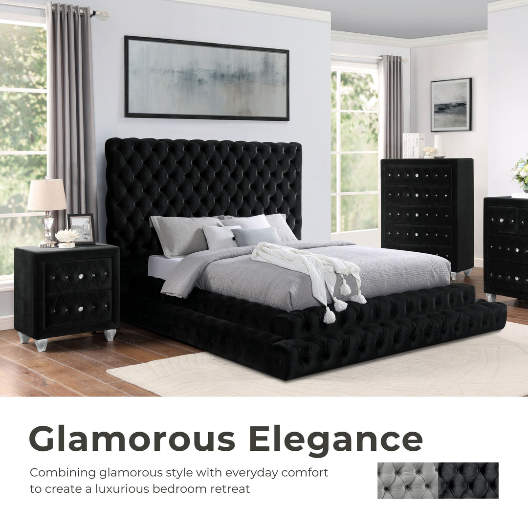Allenhurst Glam Tufted Fabric Low Profile Platform Bed