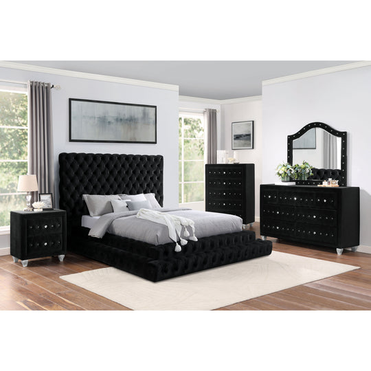 Allenhurst Glam Tufted Fabric Low Profile Platform Bed