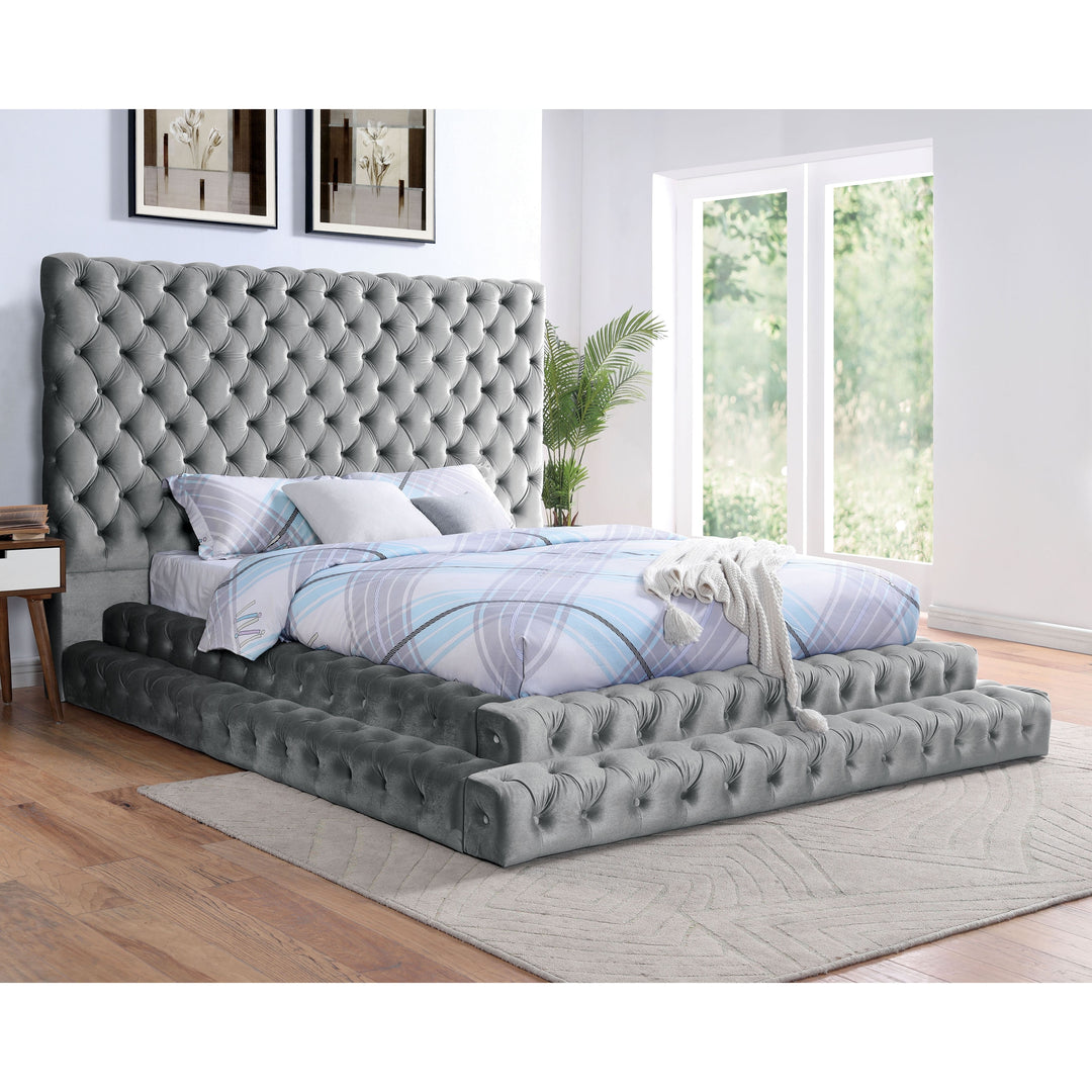 Allenhurst Glam Tufted Fabric Low Profile Platform Bed