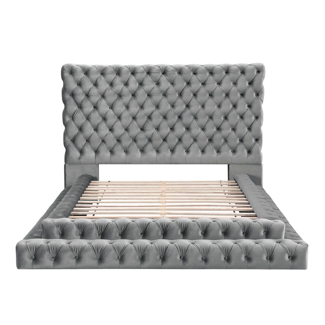 Allenhurst Glam Tufted Fabric Low Profile Platform Bed