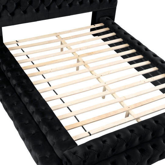 Allenhurst Glam Tufted Fabric Low Profile Platform Bed
