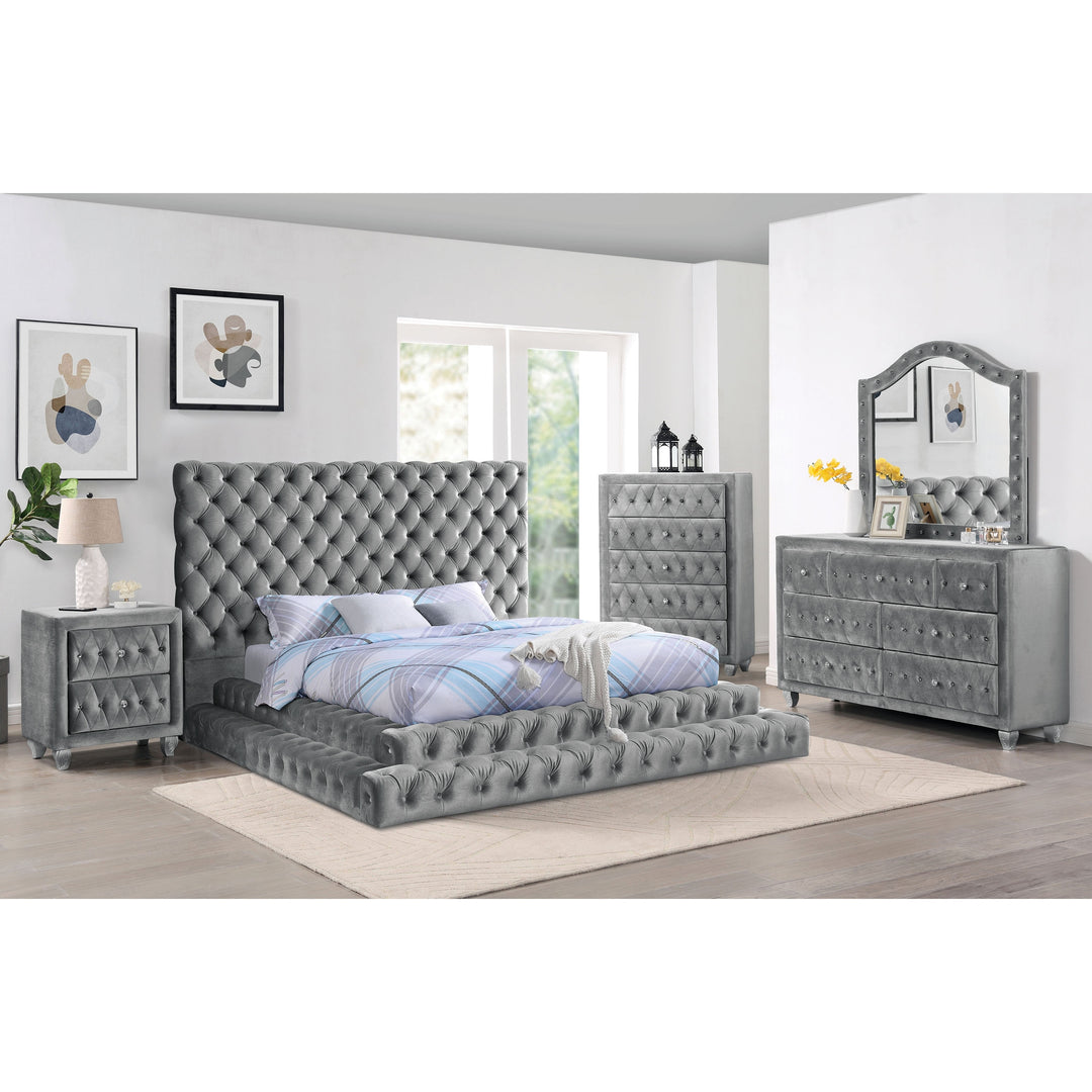Allenhurst Glam Tufted Fabric Low Profile Platform Bed