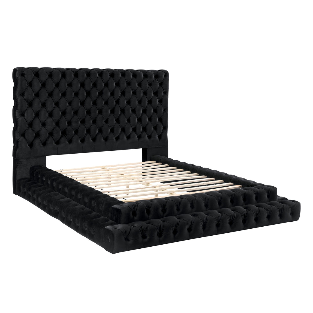 Allenhurst Glam Tufted Fabric Low Profile Platform Bed