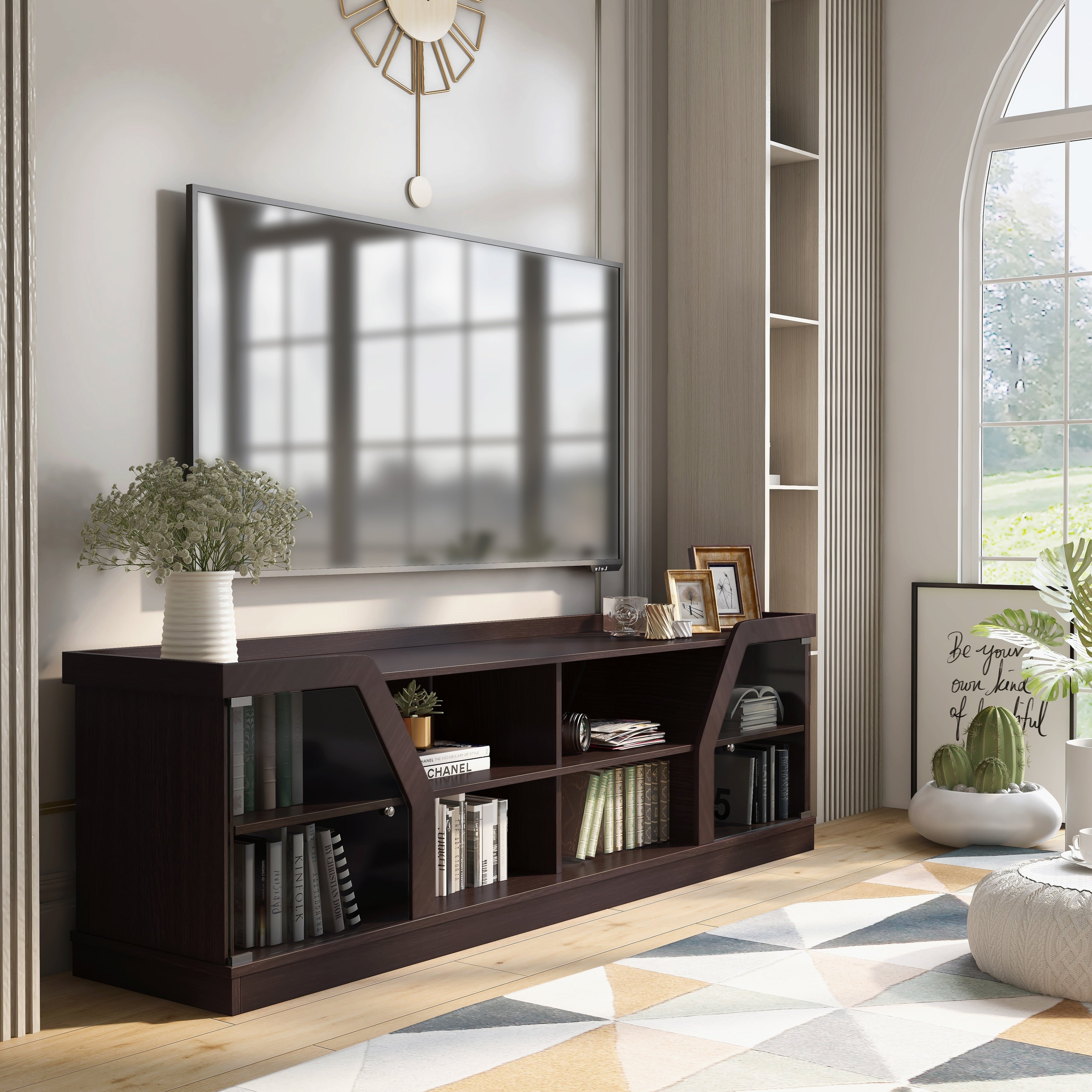 Dellie Contemporary Espresso 71-Inch Multi-Functional Storage TV Console by