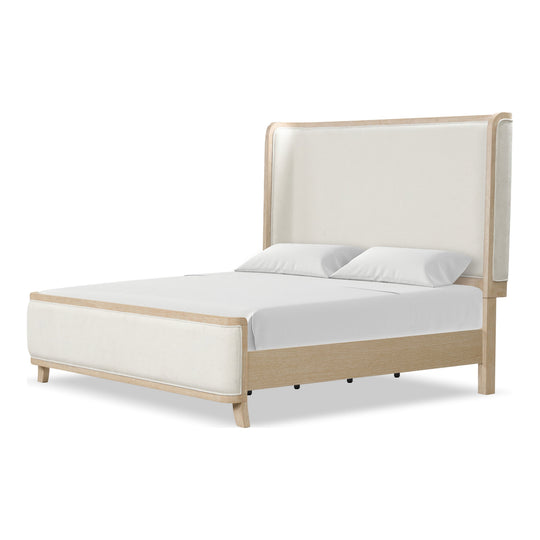 Kian Natural Oak Solid Wood Panel Bed with High Wingback Headboard