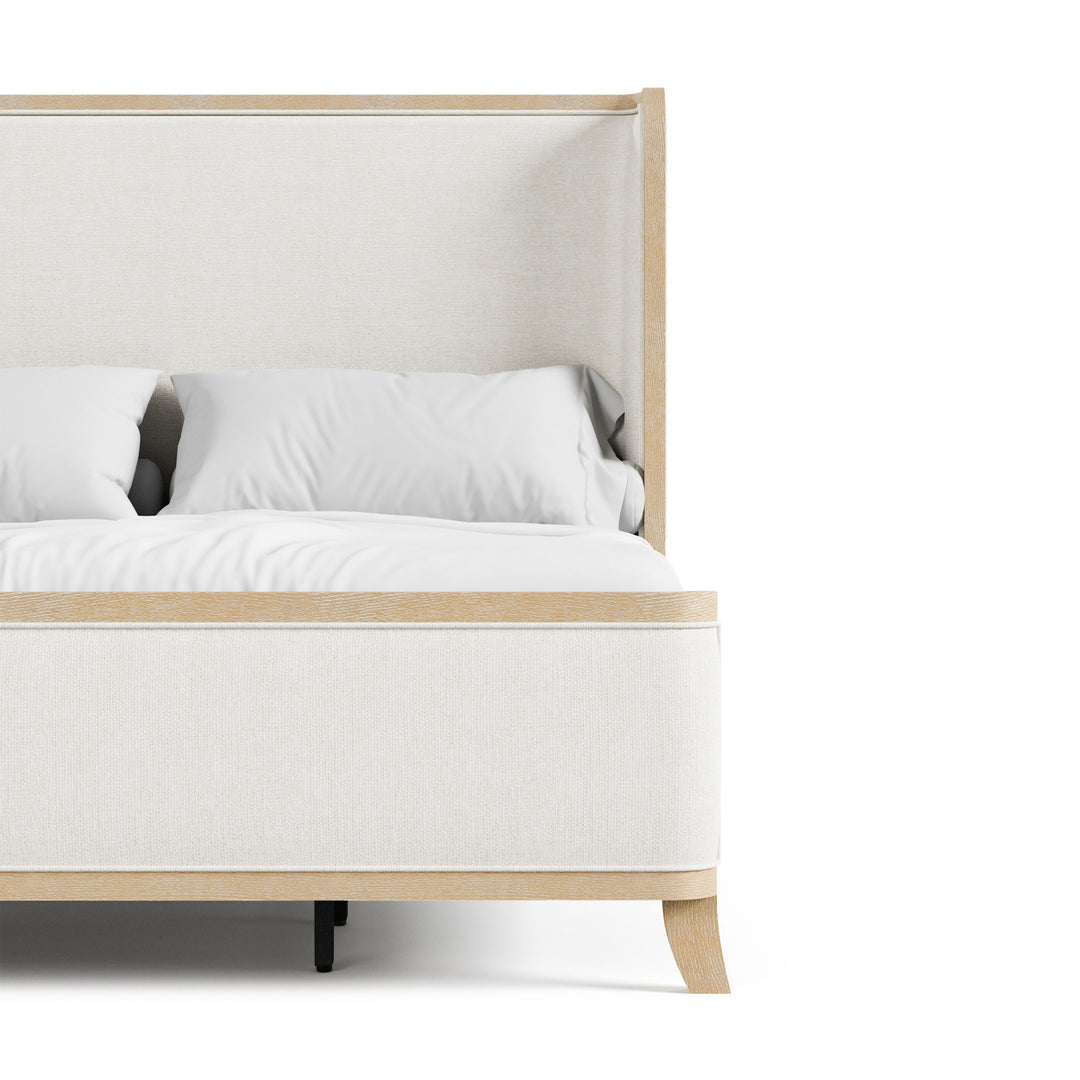 Kian Natural Oak Solid Wood Panel Bed with High Wingback Headboard