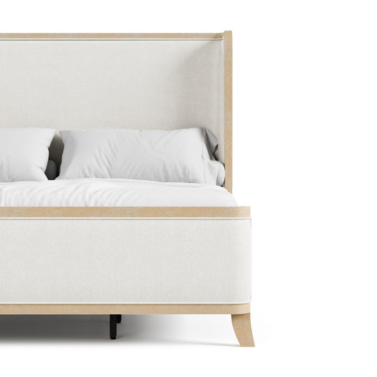 Kian Natural Oak Solid Wood Panel Bed with High Wingback Headboard