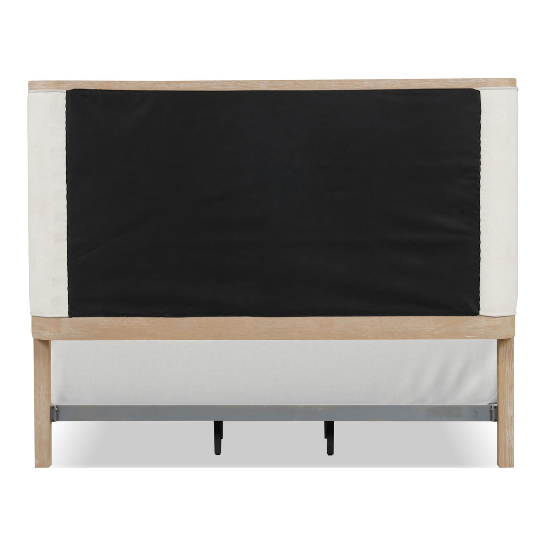 Kian Natural Oak Solid Wood Panel Bed with High Wingback Headboard