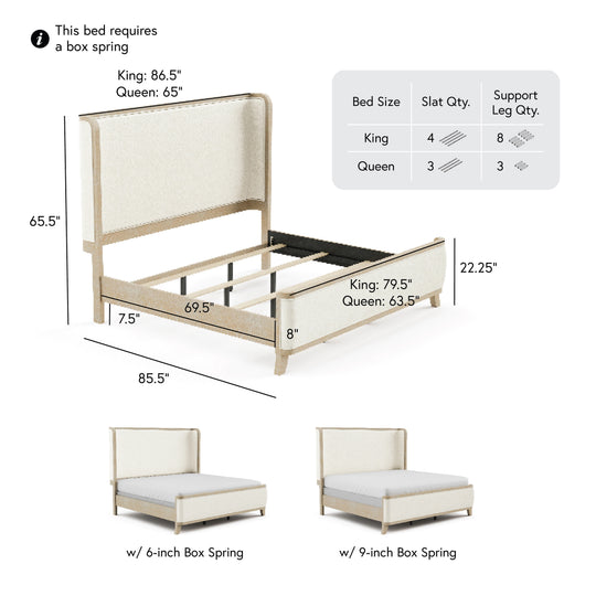 Kian Natural Oak Solid Wood Panel Bed with High Wingback Headboard