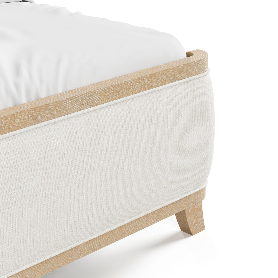 Kian Natural Oak Solid Wood Panel Bed with High Wingback Headboard
