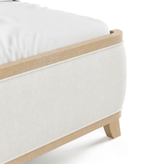 Kian Natural Oak Solid Wood Panel Bed with High Wingback Headboard