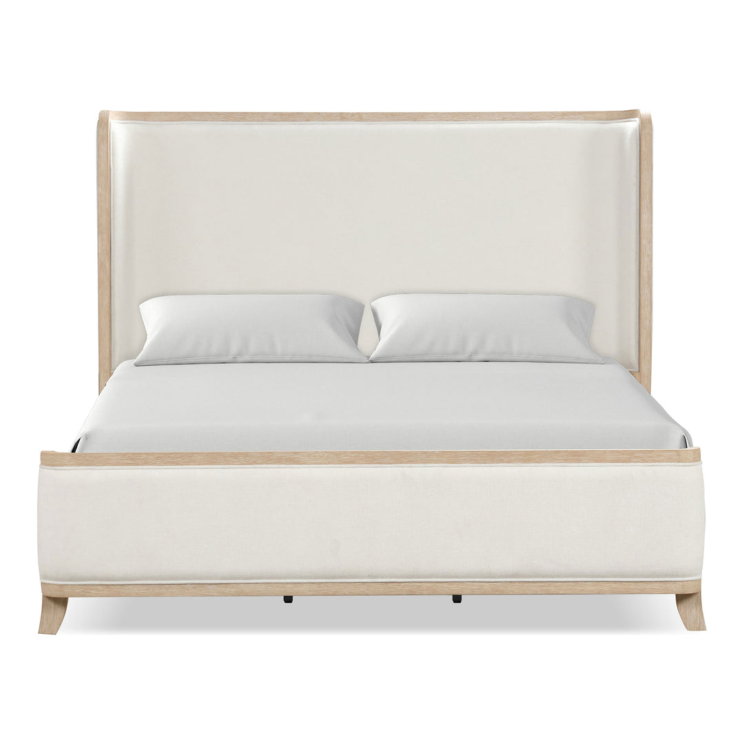 Kian Natural Oak Solid Wood Panel Bed with High Wingback Headboard