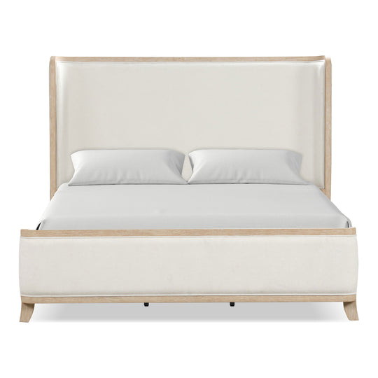 Kian Natural Oak Solid Wood Panel Bed with High Wingback Headboard