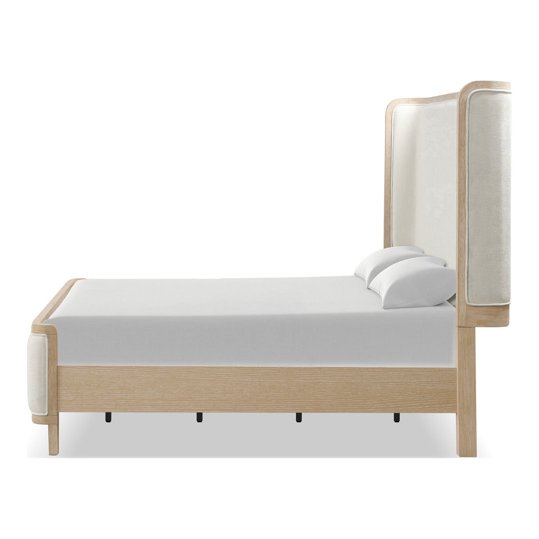 Kian Natural Oak Solid Wood Panel Bed with High Wingback Headboard