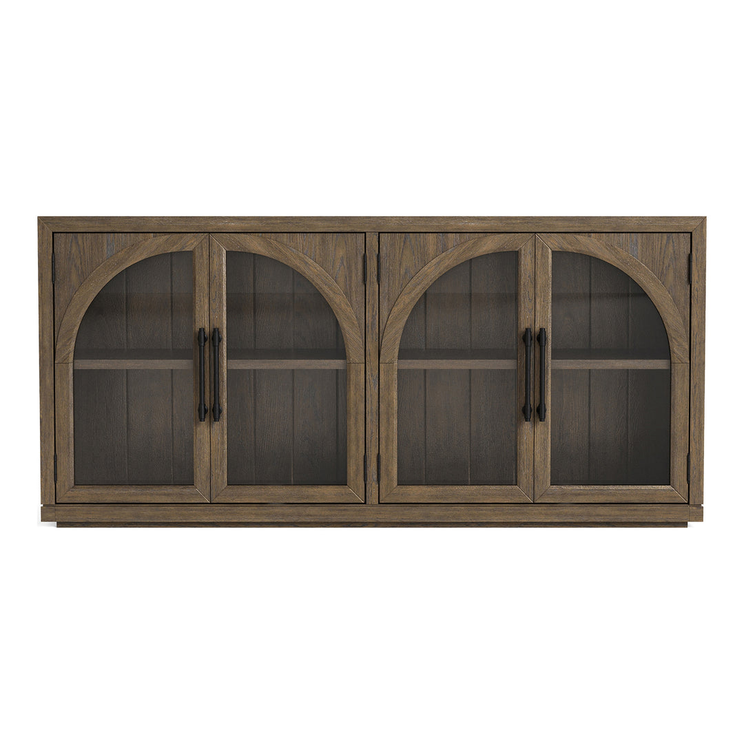 Lenn Modern Farmhouse Oak Wood 4-Door Dining Server with Glass Doors