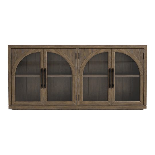 Lenn Modern Farmhouse Oak Wood 4-Door Dining Server with Glass Doors