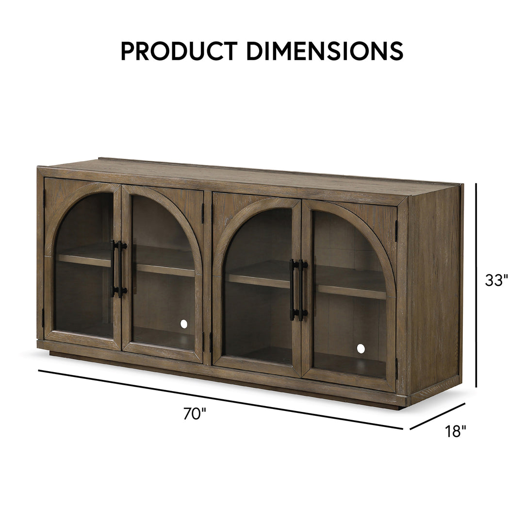 Lenn Modern Farmhouse Oak Wood 4-Door Dining Server with Glass Doors