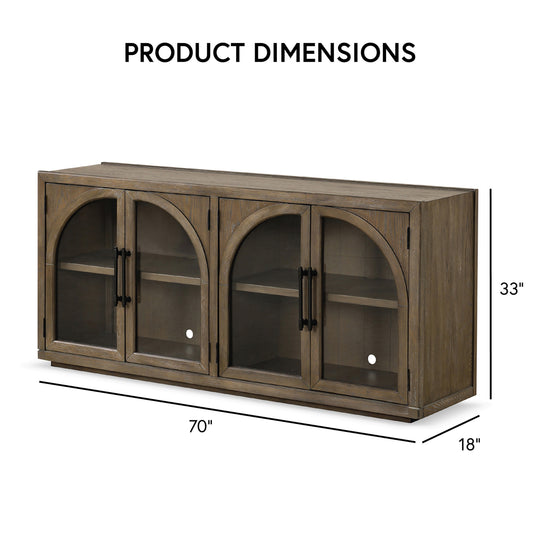 Lenn Modern Farmhouse Oak Wood 4-Door Dining Server with Glass Doors