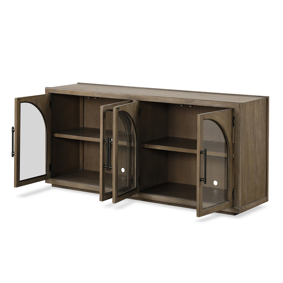 Lenn Modern Farmhouse Oak Wood 4-Door Dining Server with Glass Doors