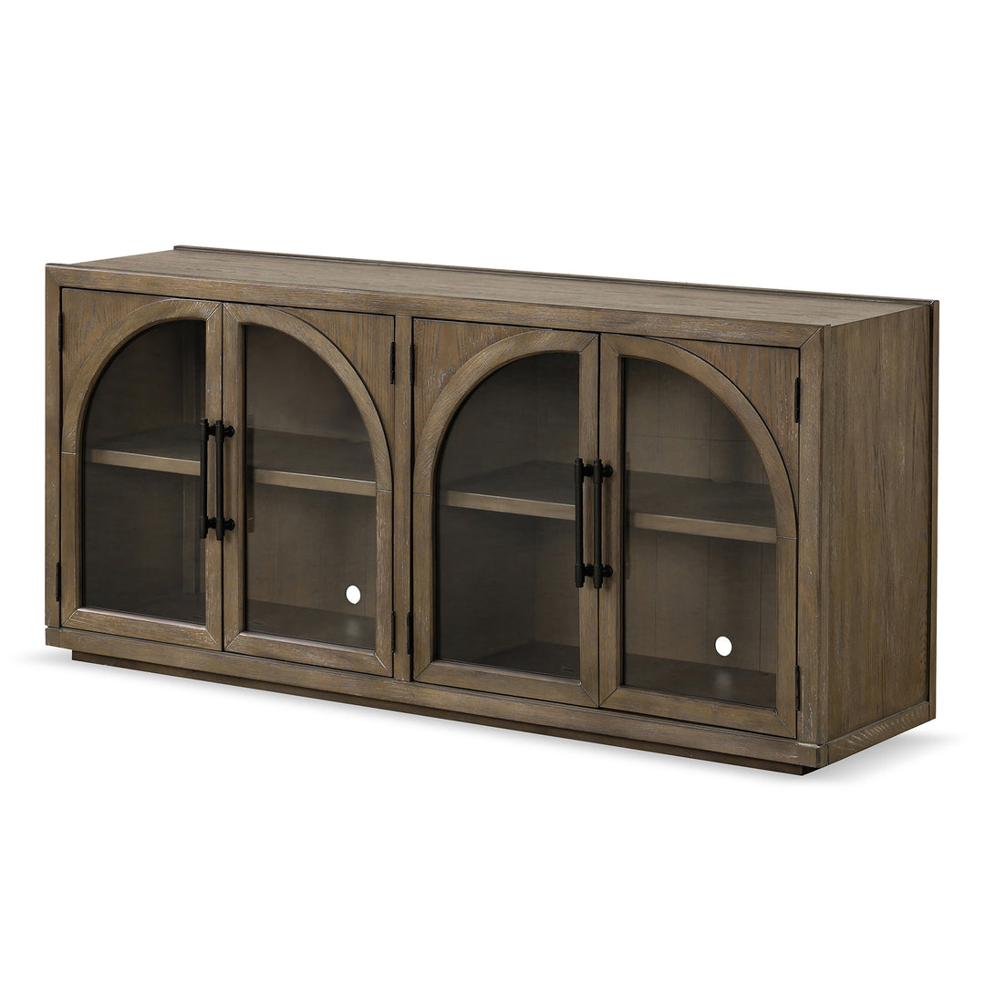 Lenn Modern Farmhouse Oak Wood 4-Door Dining Server with Glass Doors