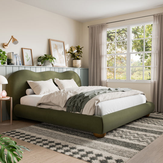 Nilo Modern Fabric Upholstered Platform Bed with Curved Headboard