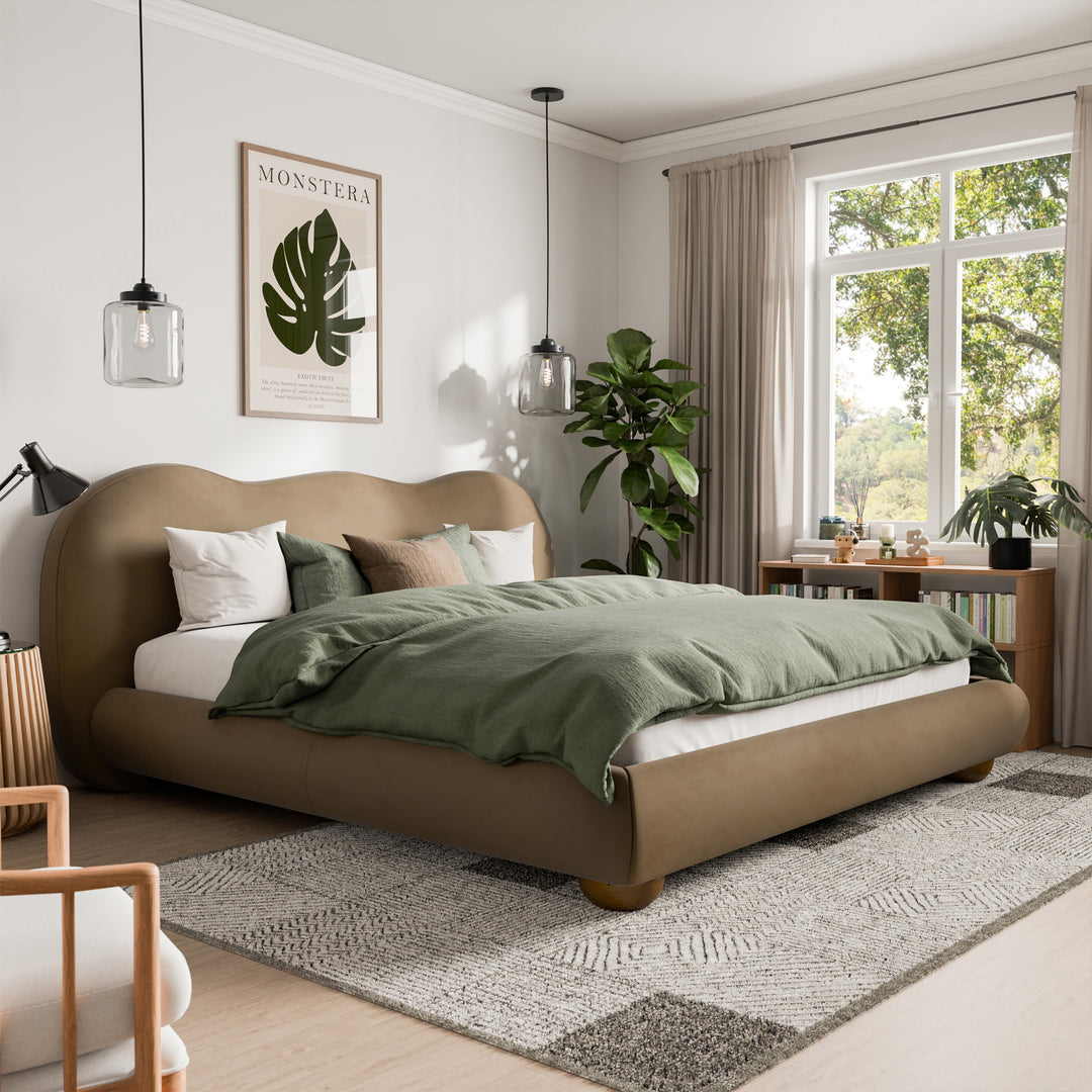 Nilo Modern Fabric Upholstered Platform Bed with Curved Headboard