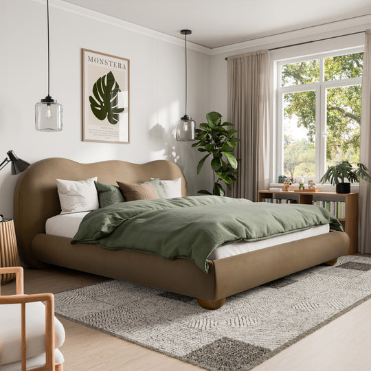 Nilo Modern Fabric Upholstered Platform Bed with Curved Headboard