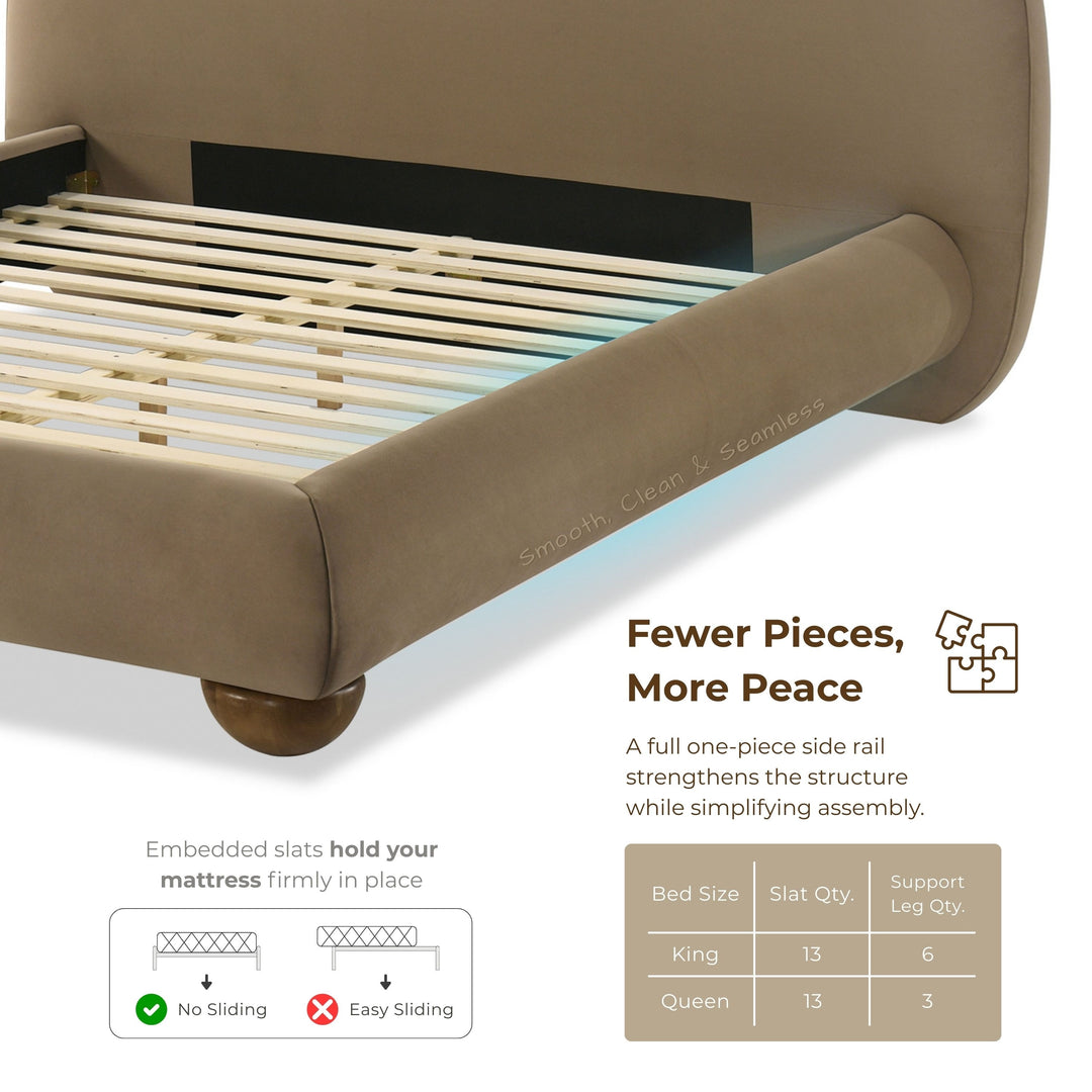 Nilo Modern Fabric Upholstered Platform Bed with Curved Headboard