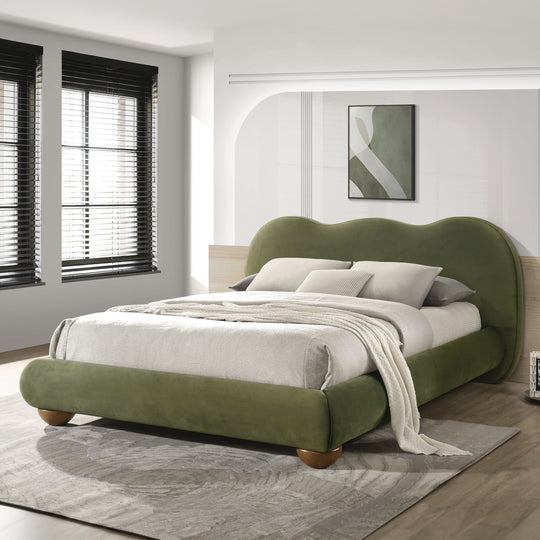 Nilo Modern Fabric Upholstered Platform Bed with Curved Headboard