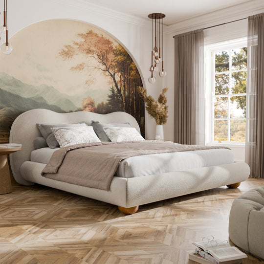Nilo Modern Fabric Upholstered Platform Bed with Curved Headboard